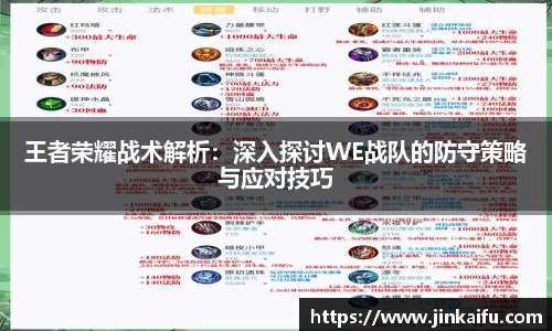 王者荣耀战术解析：深入探讨WE战队的防守策略与应对技巧
